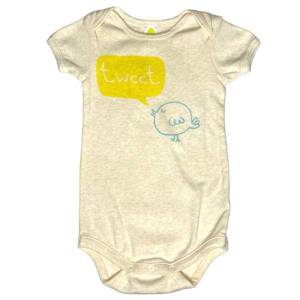 Stem Baby Oatmeal Short Sleeve Bodysuit Tweet Bird Organic Cotton Size 9M